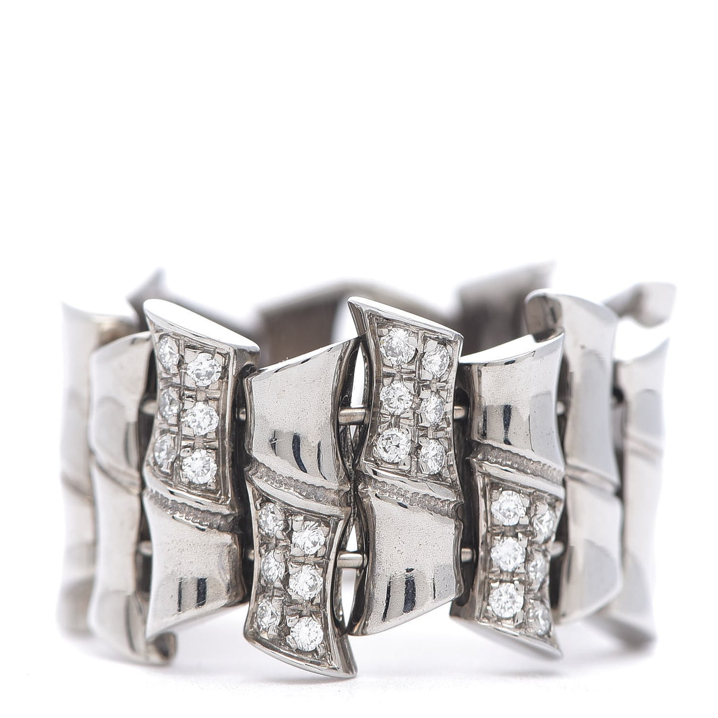 18K White Gold Diamond Bamboo Band Ring 54 6.75