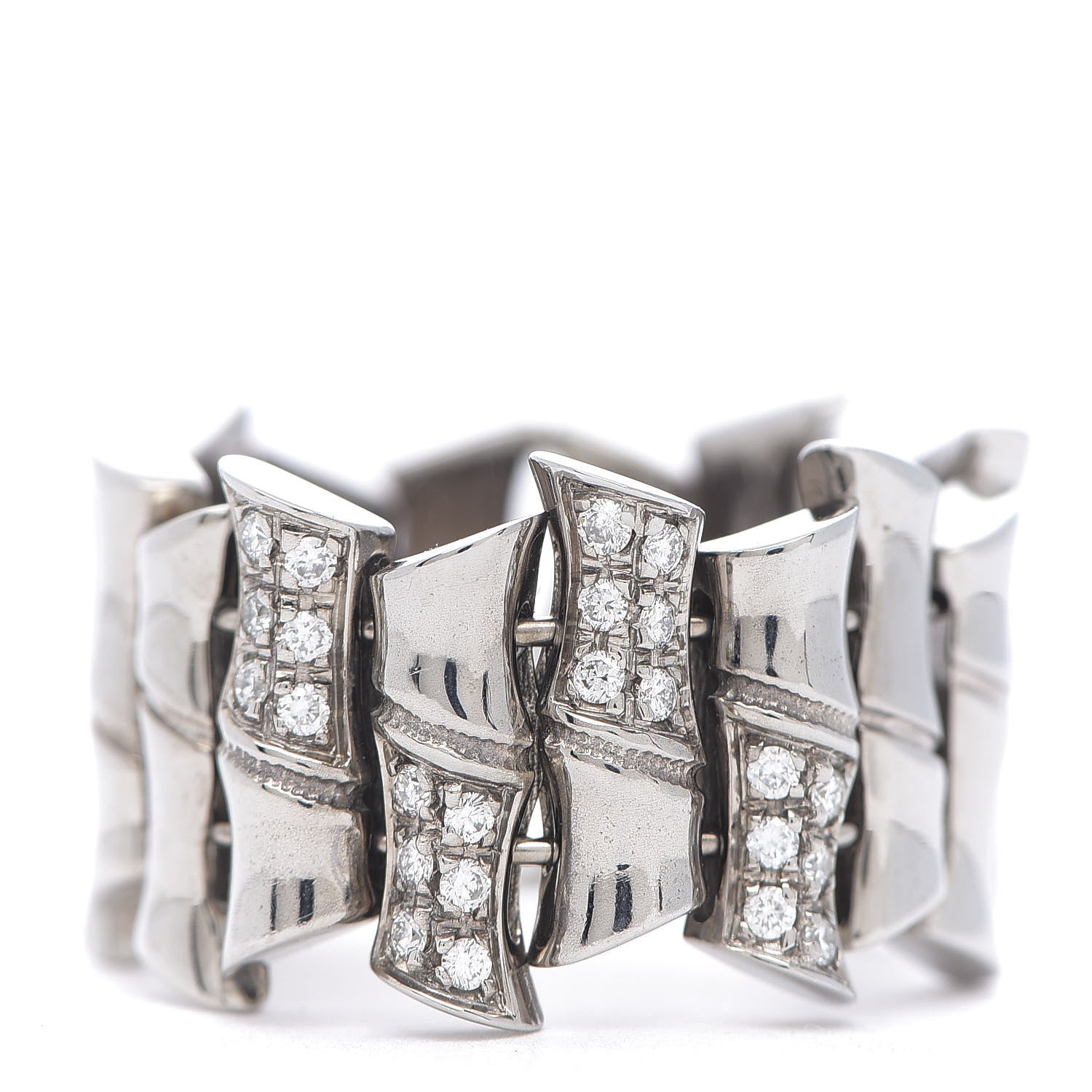 Gucci 18K White Gold Diamond Bamboo Band Ring 54 6.75 1 of 5