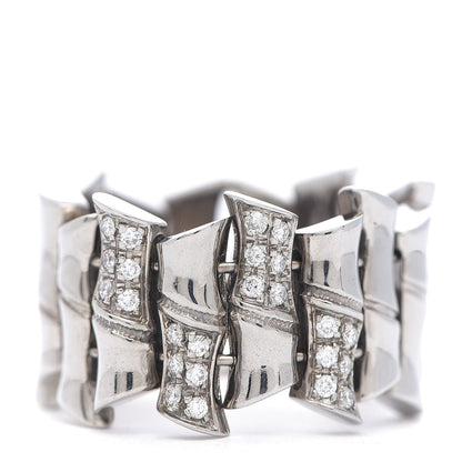 Gucci 18K White Gold Diamond Bamboo Band Ring 54 6.75 1 of 5