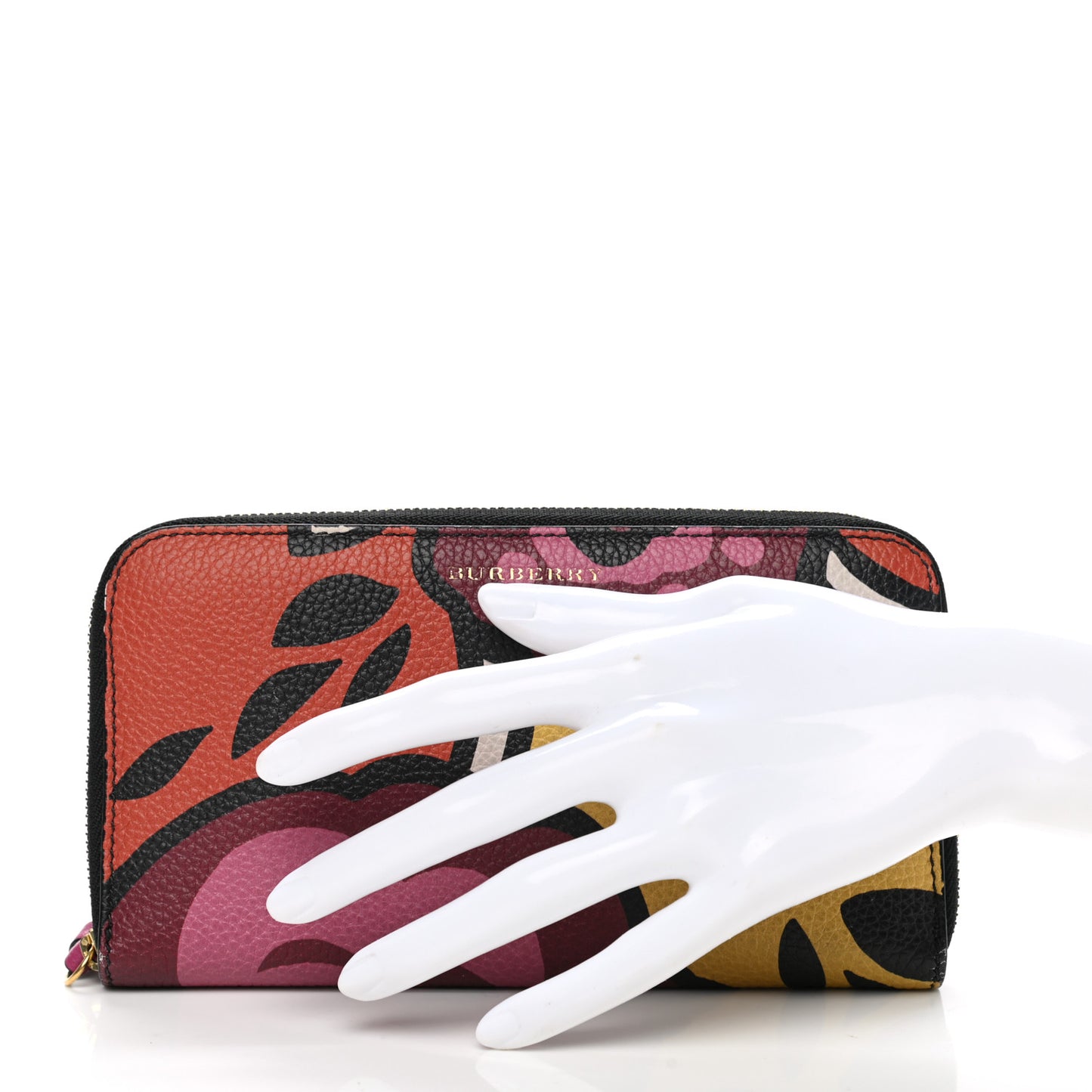 Calfskin Floral Print Zip Around Wallet