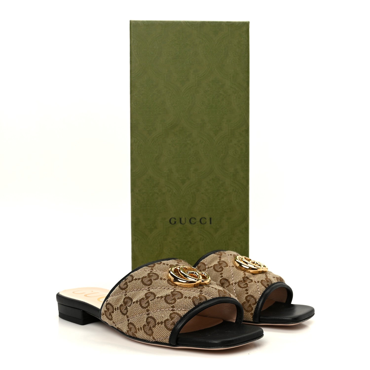 Gucci Monogram Matelasse Diagonal GG Marmont Flat Slide Sandals 35 Beige Ebony Black 10 of 10