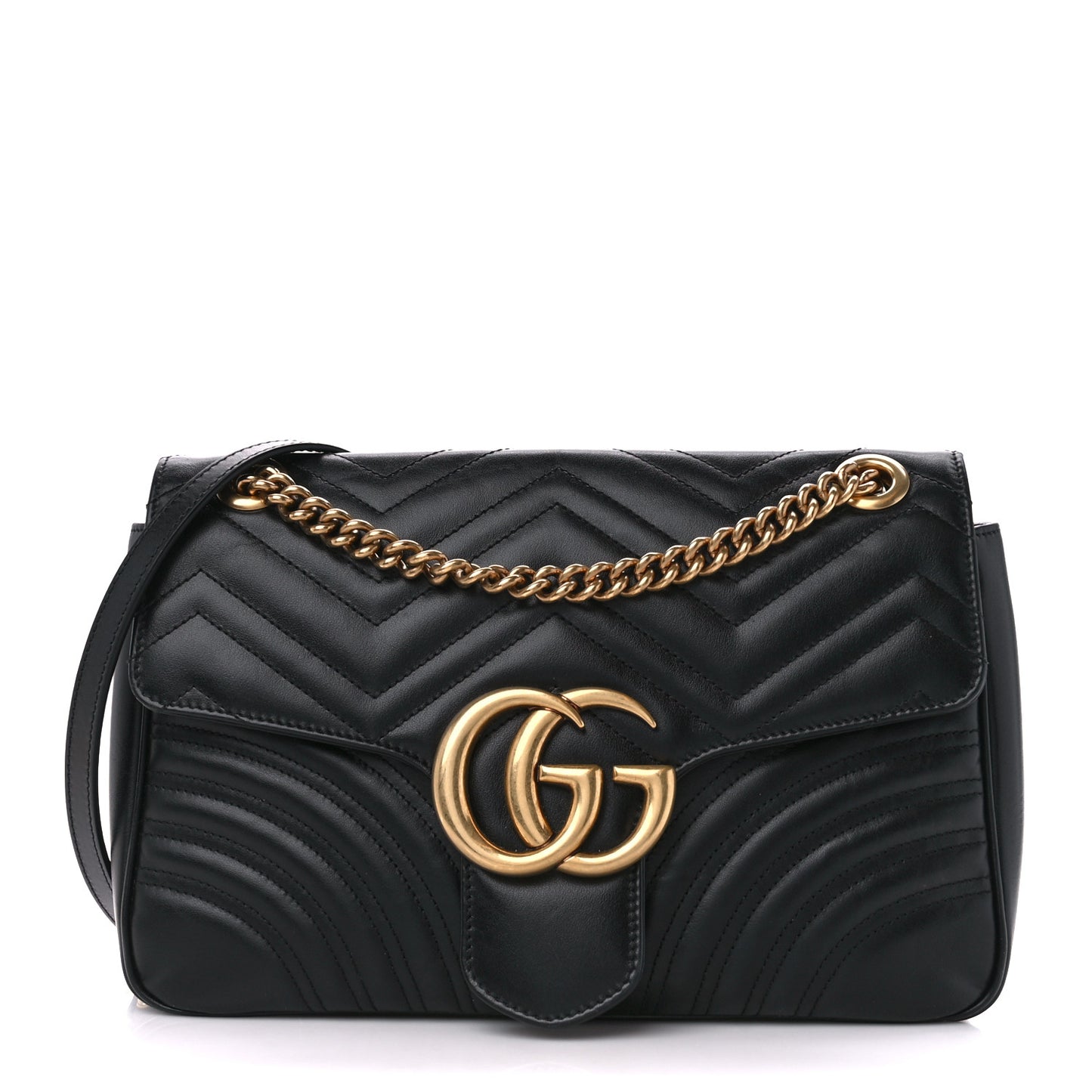 Calfskin Matelasse Medium GG Marmont Shoulder Bag Black