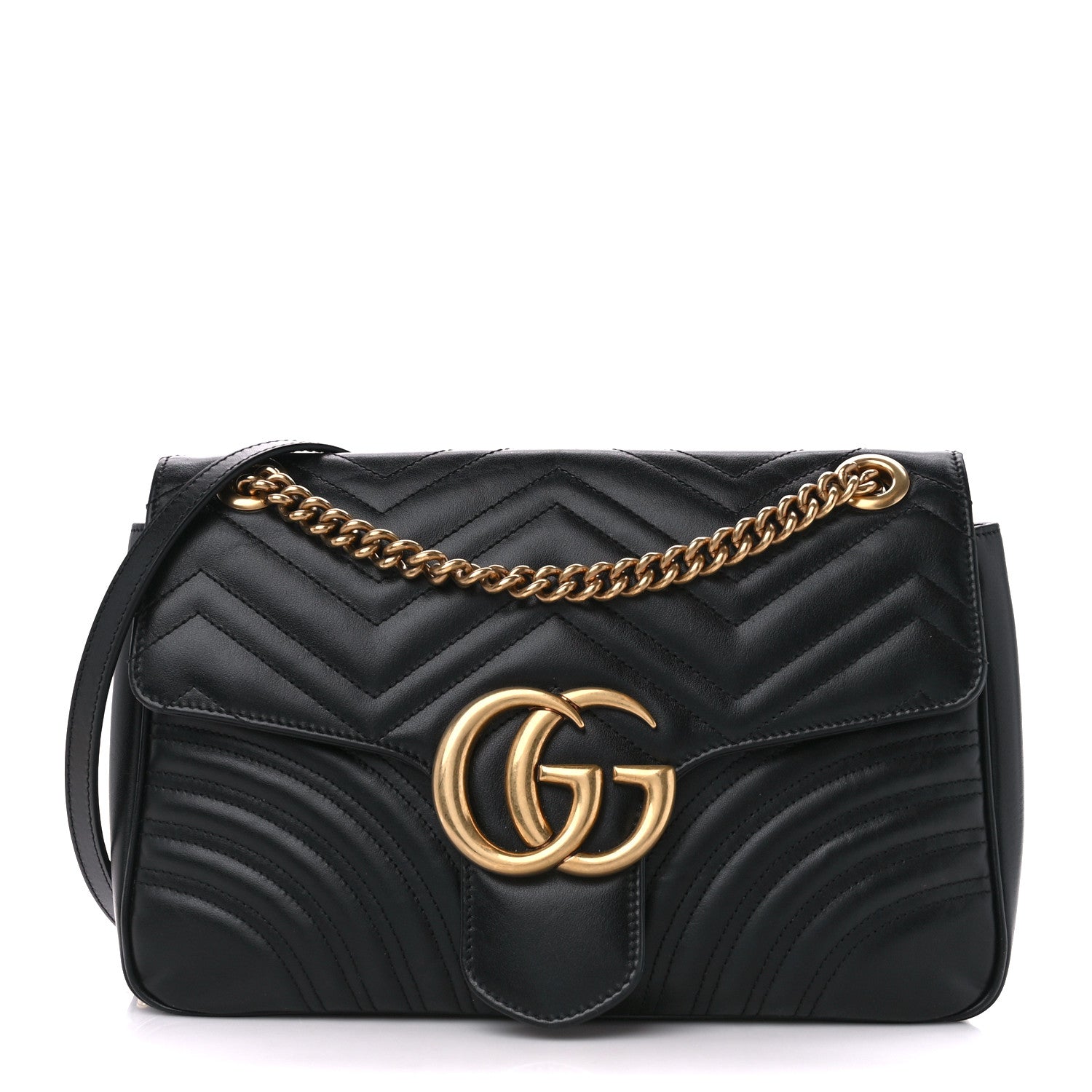 Gucci Calfskin Matelasse Medium GG Marmont Shoulder Bag Black 1 of 11