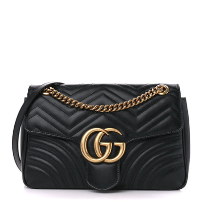 Gucci Calfskin Matelasse Medium GG Marmont Shoulder Bag Black 1 of 11