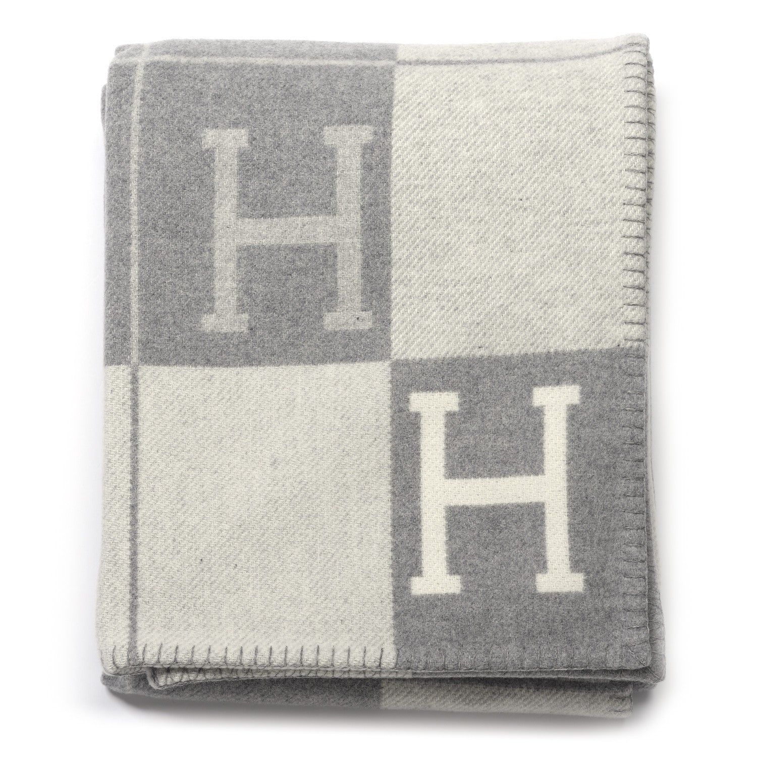Hermes Wool Cashmere Avalon III Blanket Ecru Gris Clair 1 of 3