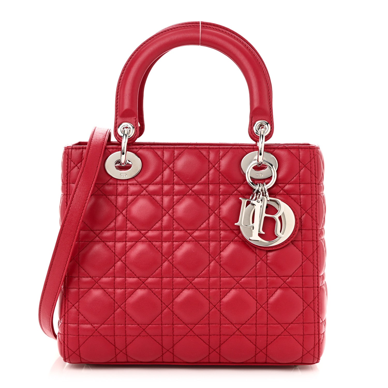 Christian Dior Lambskin Cannage Medium Lady Dior Red 1 of 10