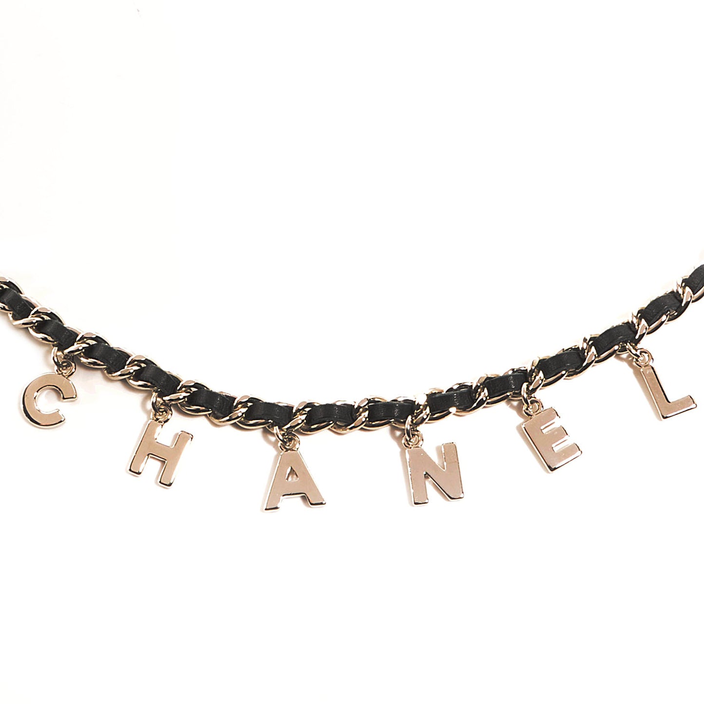 Leather Chain Logo Belt Black Silver
