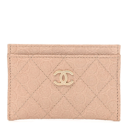 Chanel Camellia Calfskin Embossed Quilted Card Holder Beige 1 of 8