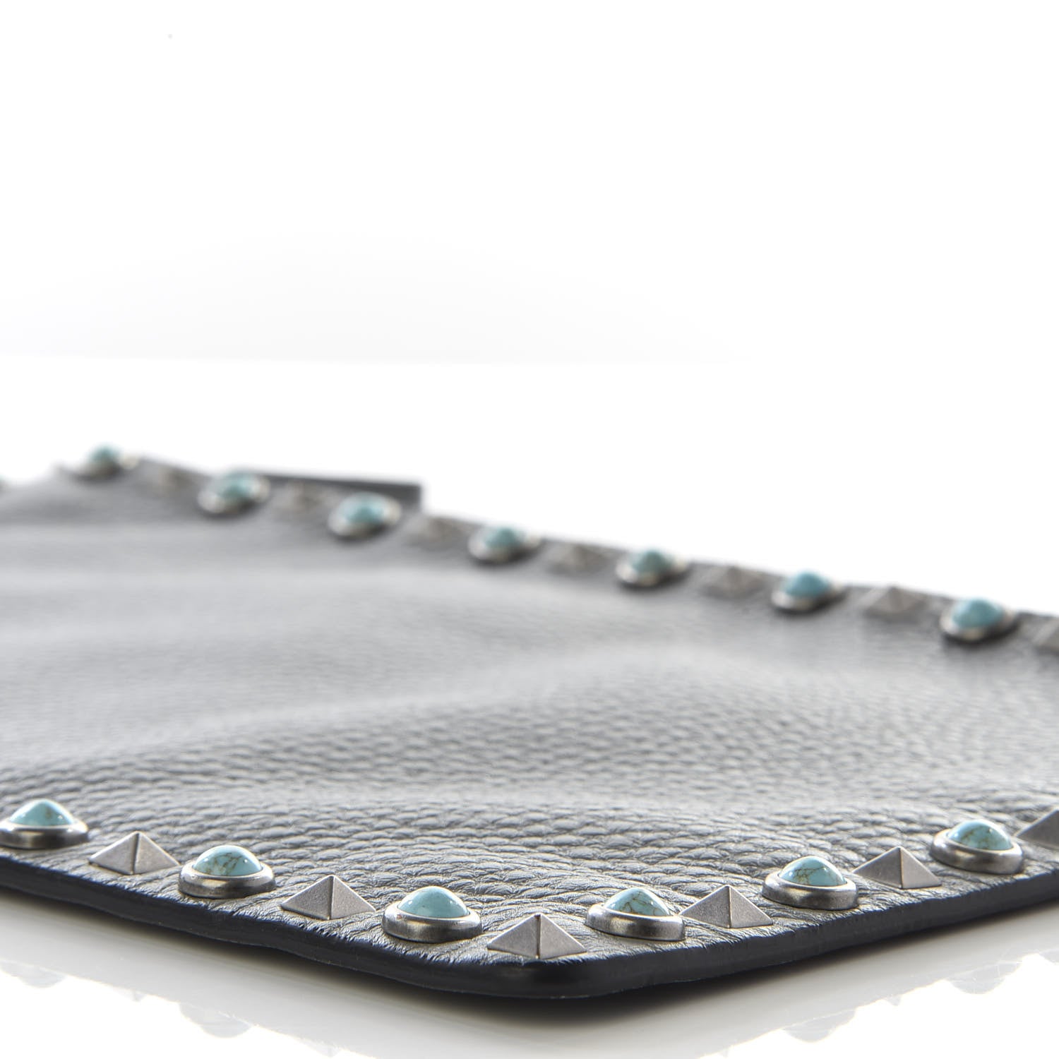 Valentino Garavani Grained Calfskin Turquoise Large Rockstud Rolling Zip Pouch Light Stone 6 of 8