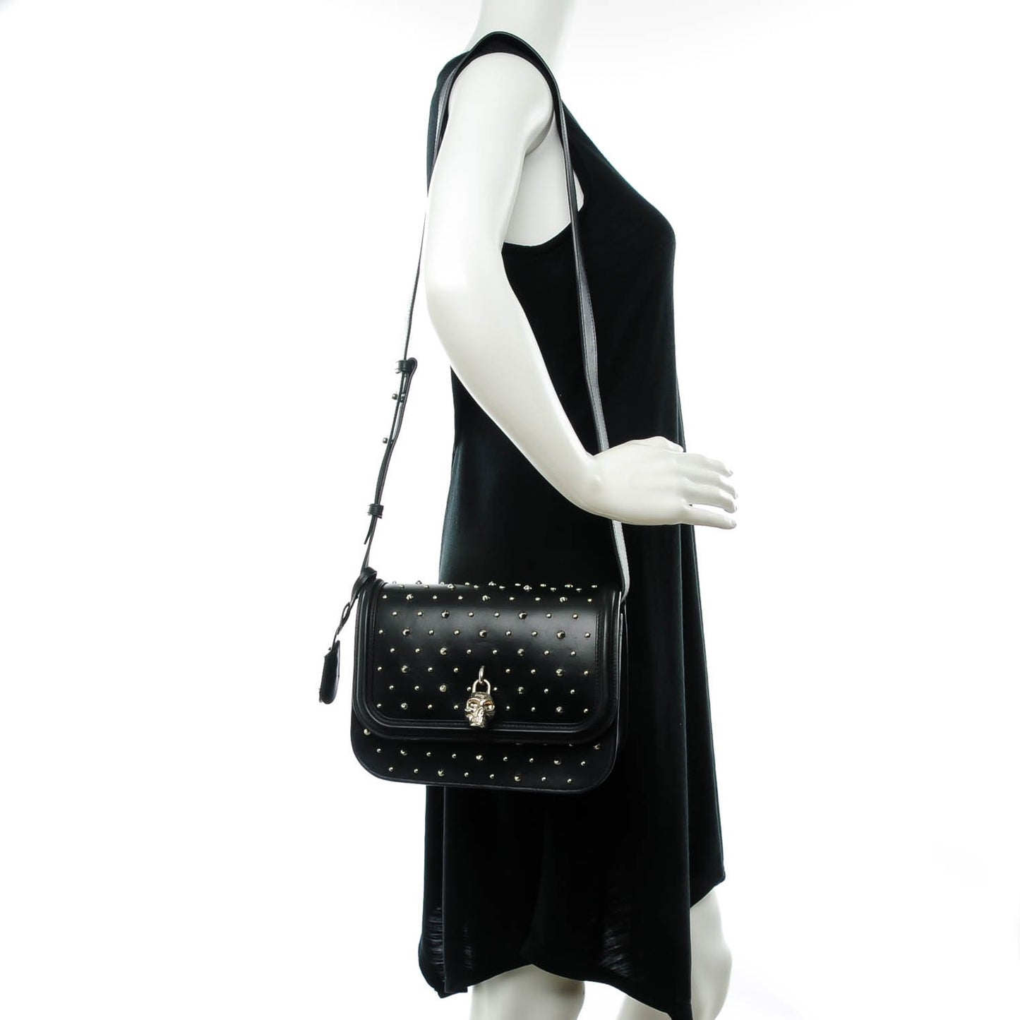 Calfskin Studded Small Padlock Crossbody Bag Black