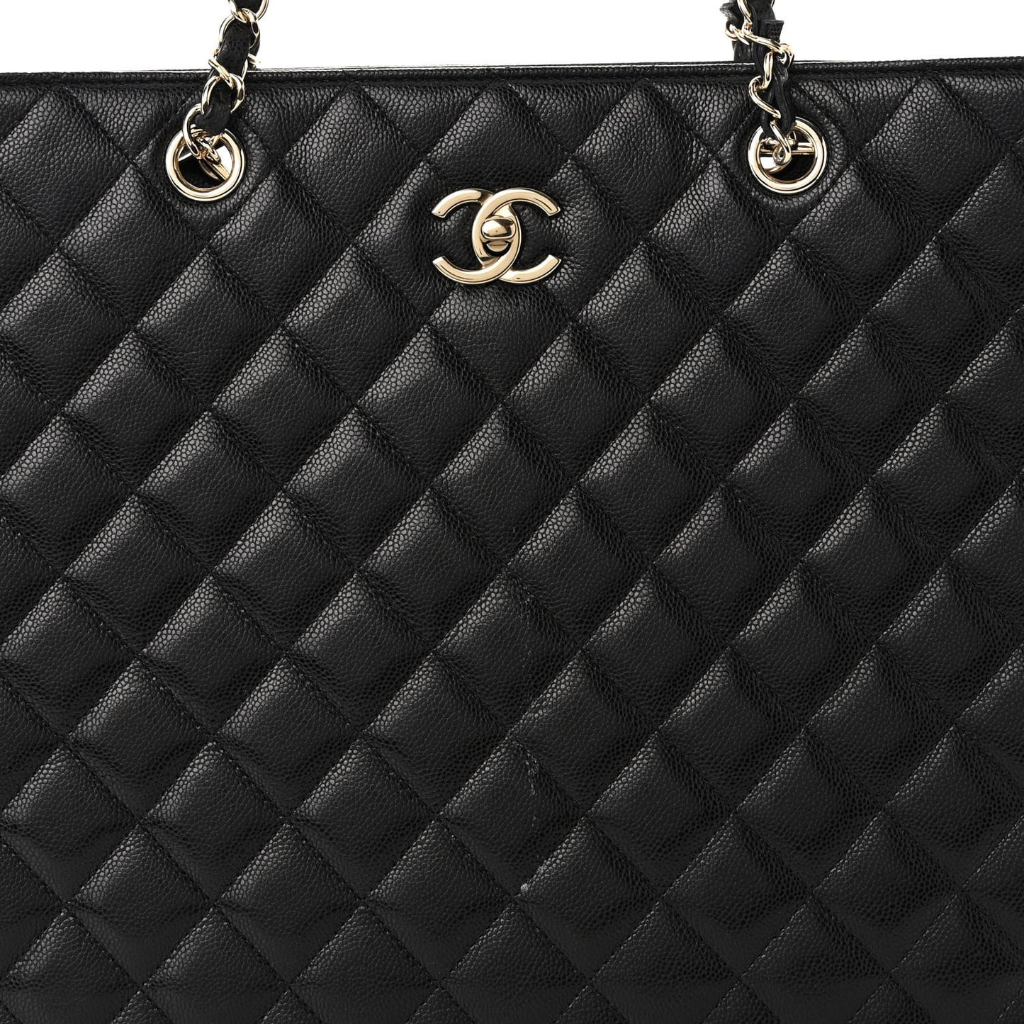 Caviar Quilted Large Shopping Tote Black