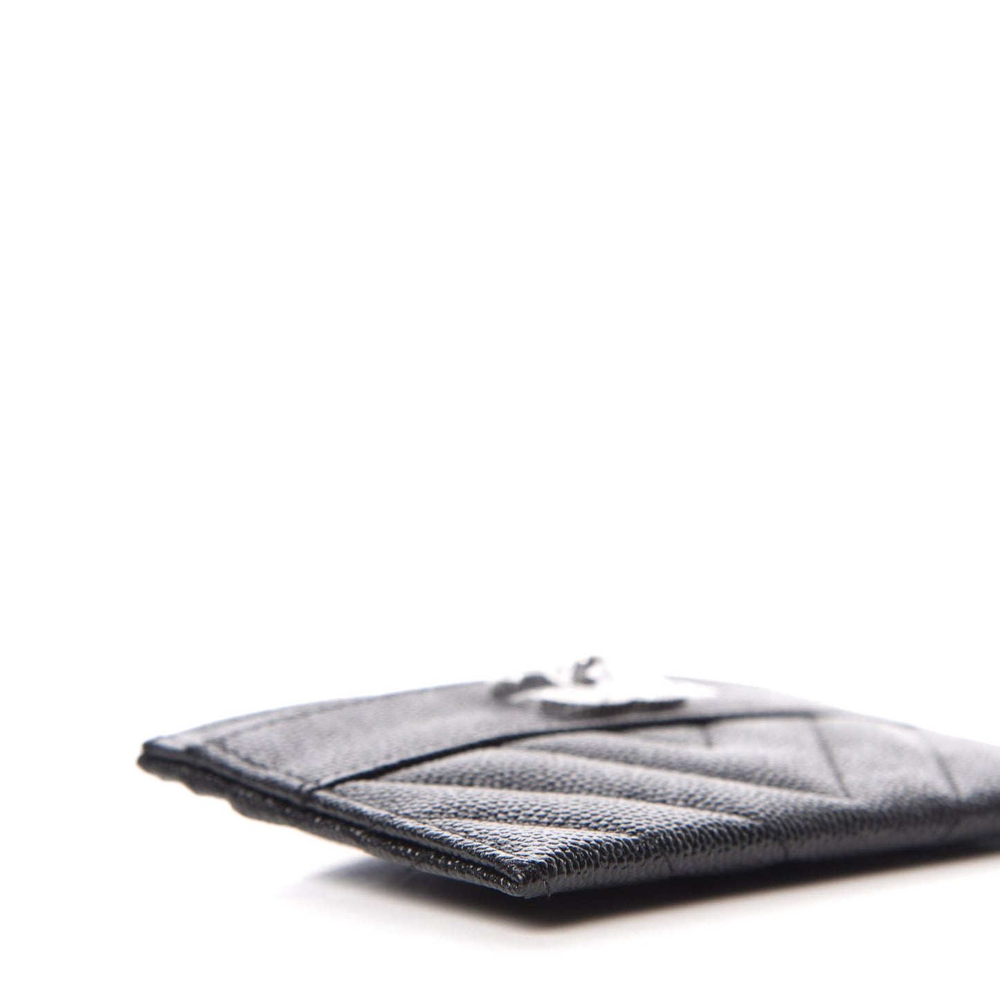 Caviar Chevron Quilted Vintage Mademoiselle Card Holder Black
