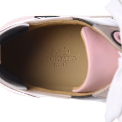 Hermes Calfskin Rebus Sneakers 36.5 Rose Aube Black White 8 of 9