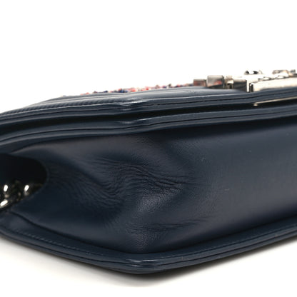 Chanel Lambskin Tweed Chevron Small Boy Flap Navy Blue 9 of 12