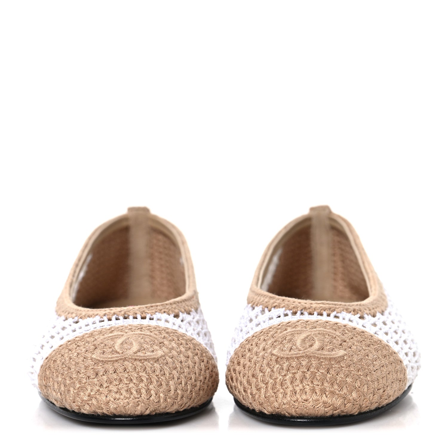 Chanel Raffia Cap Toe Ballerina Flats 37 White Beige 3 of 9