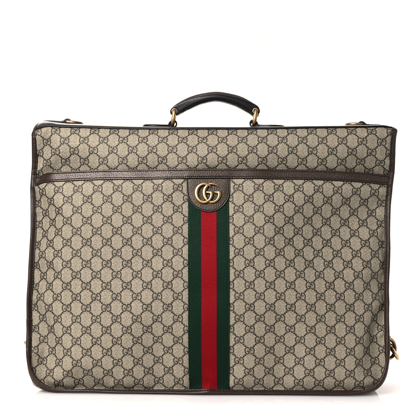 GG Supreme Monogram Textured Dollar Calfskin Web Ophidia Savoy Garment Bag Beige Ebony New Acero