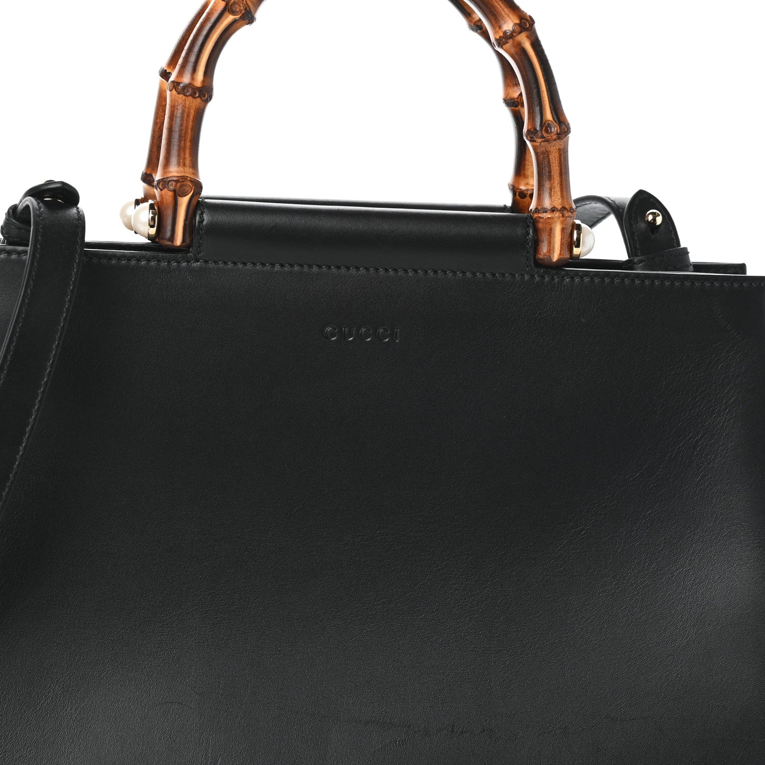 Gucci Nappa Bamboo Medium Nymphaea Top Handle Bag Black 7 of 9