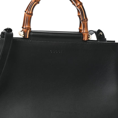 Gucci Nappa Bamboo Medium Nymphaea Top Handle Bag Black 7 of 9