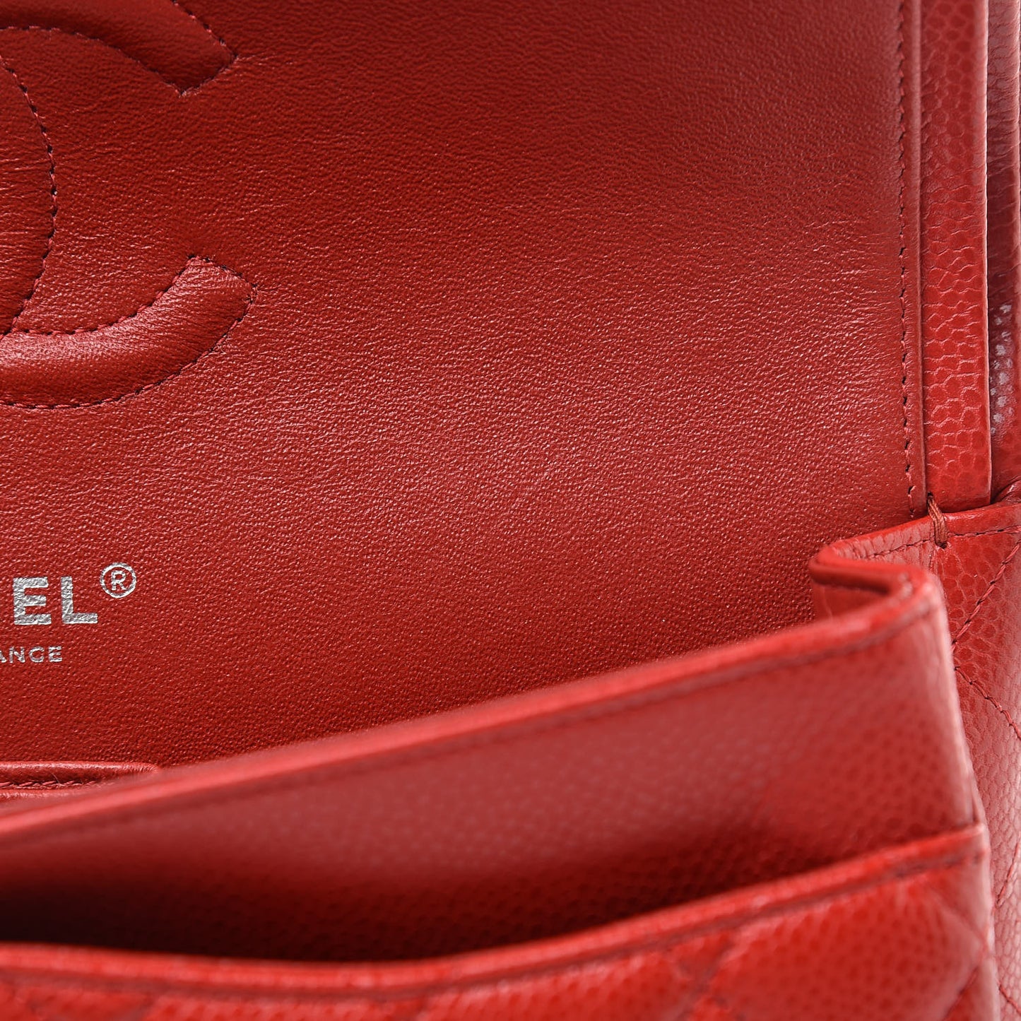 Caviar Quilted Medium Double Flap Red