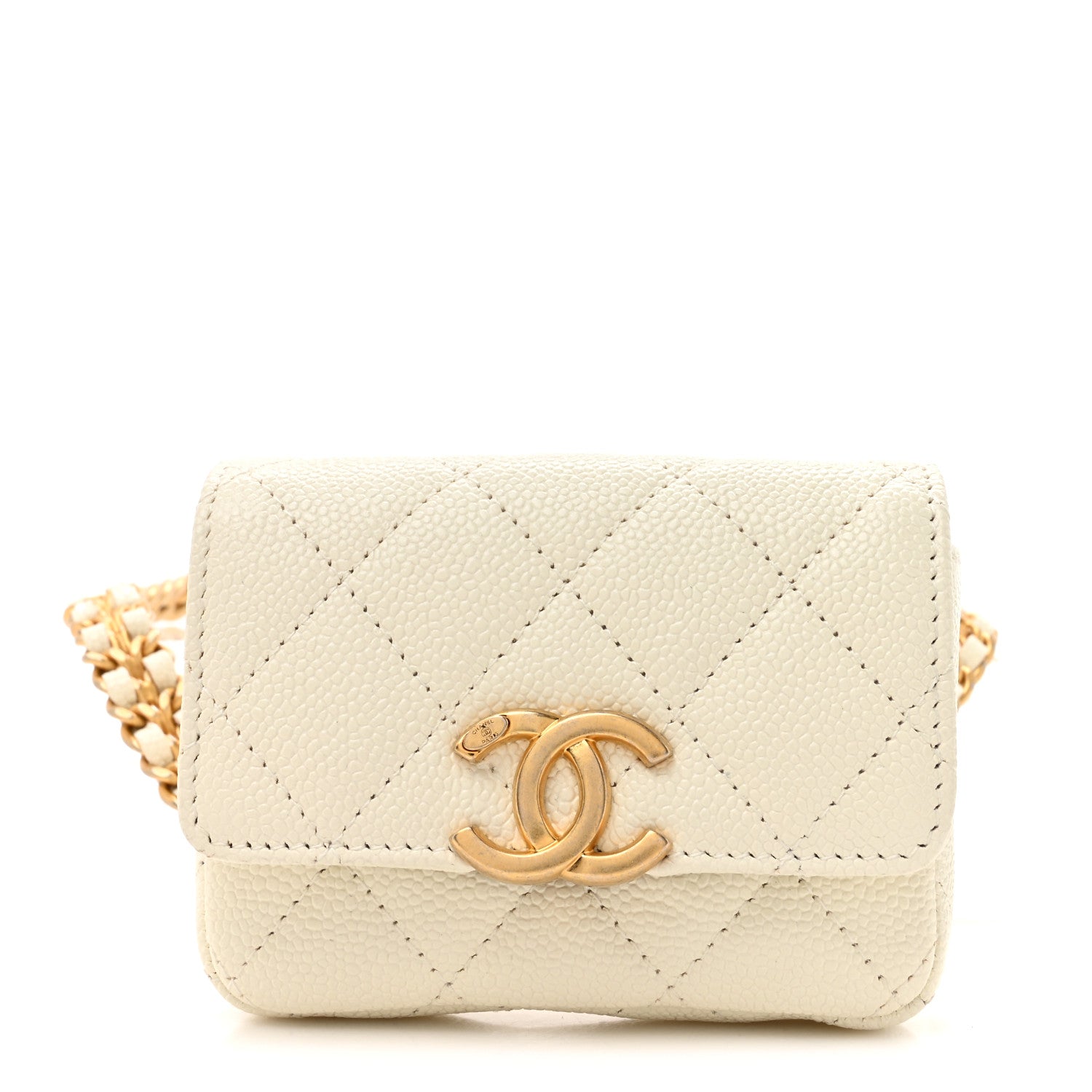 Chanel Shiny Caviar Quilted Chain Melody Belt Bag White 1 of 10