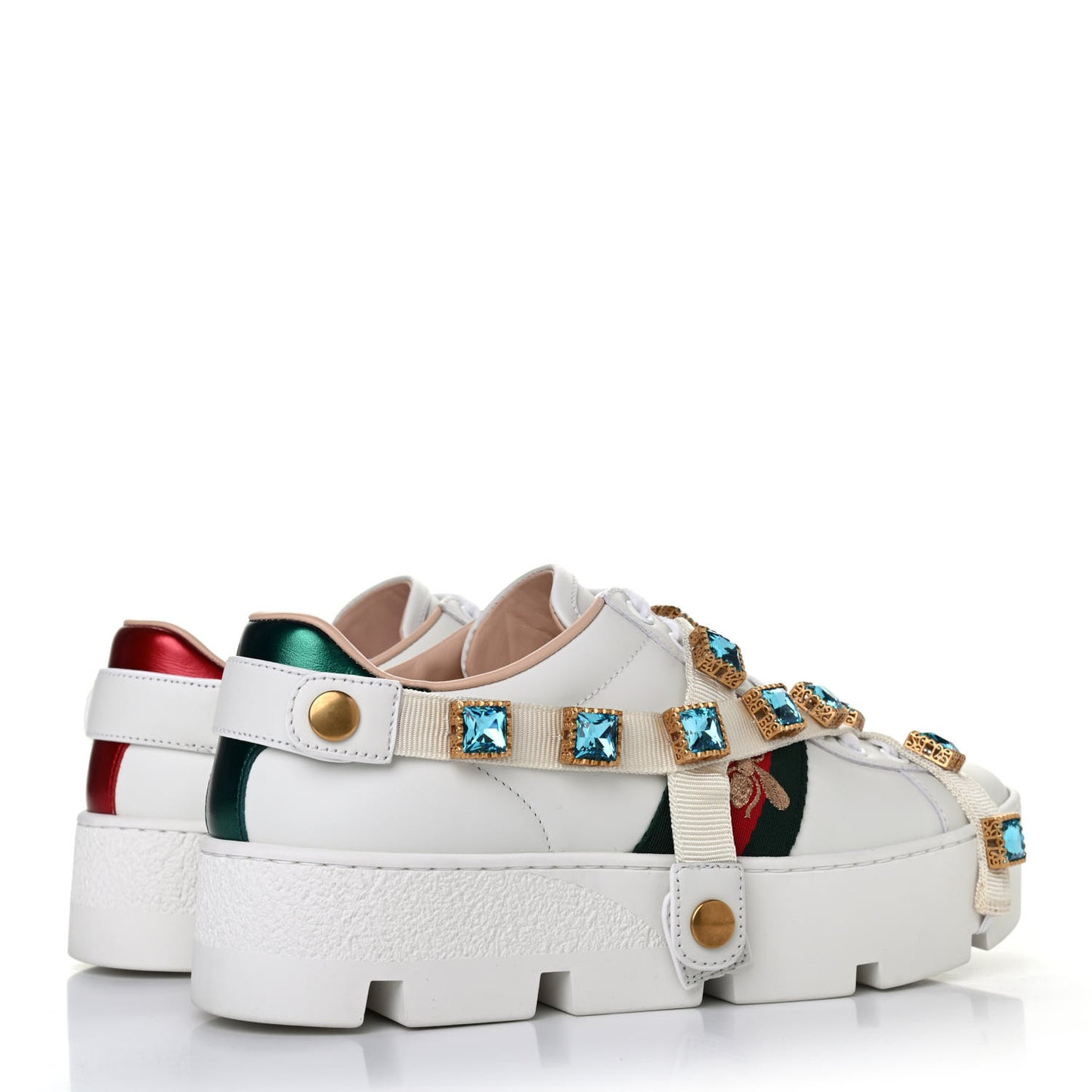 Calfskin Removable Crystals Bee Embroidered Ace Platform Sneakers 36 White