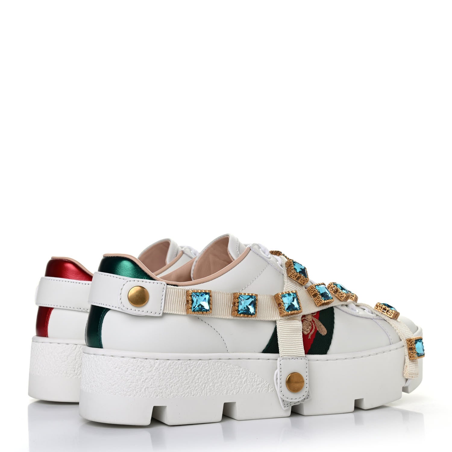 Gucci Calfskin Removable Crystals Bee Embroidered Ace Platform Sneakers 36 White 3 of 4