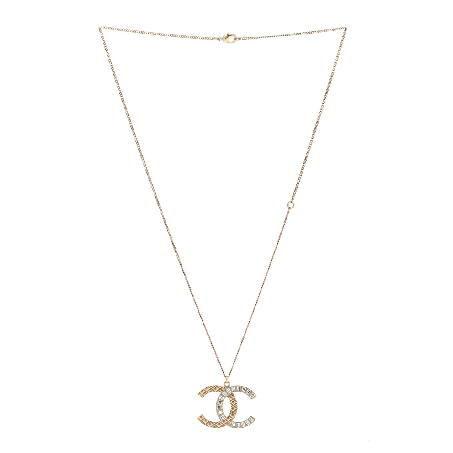 Baguette Crystal Quilted CC Pendant Necklace Gold