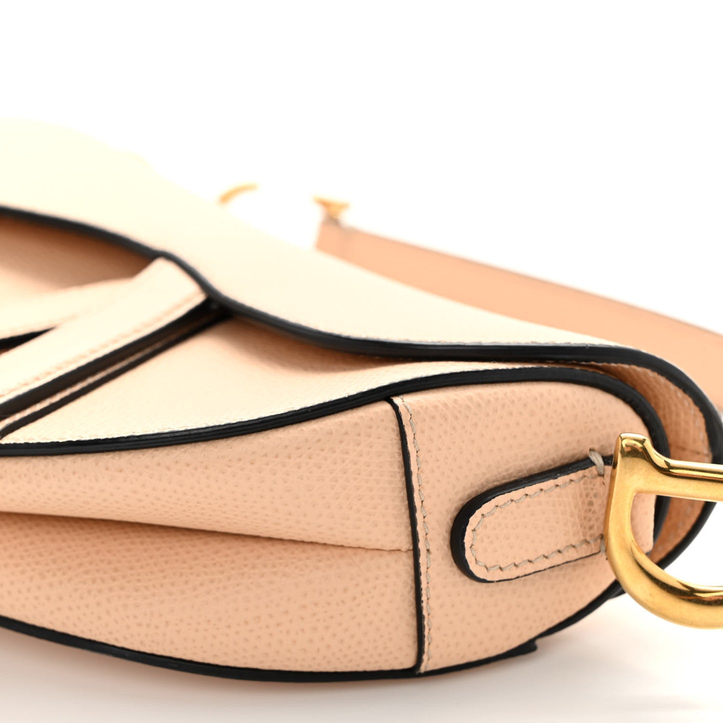 Grained Calfskin Mini Saddle Bag Beige