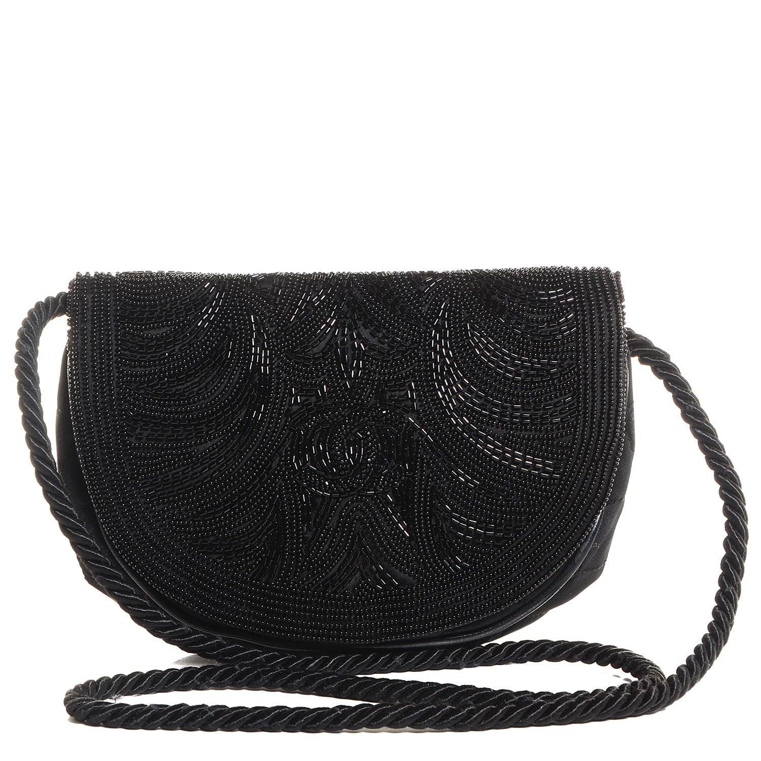Chanel Satin Beaded Evening Bag Black 1 of 9