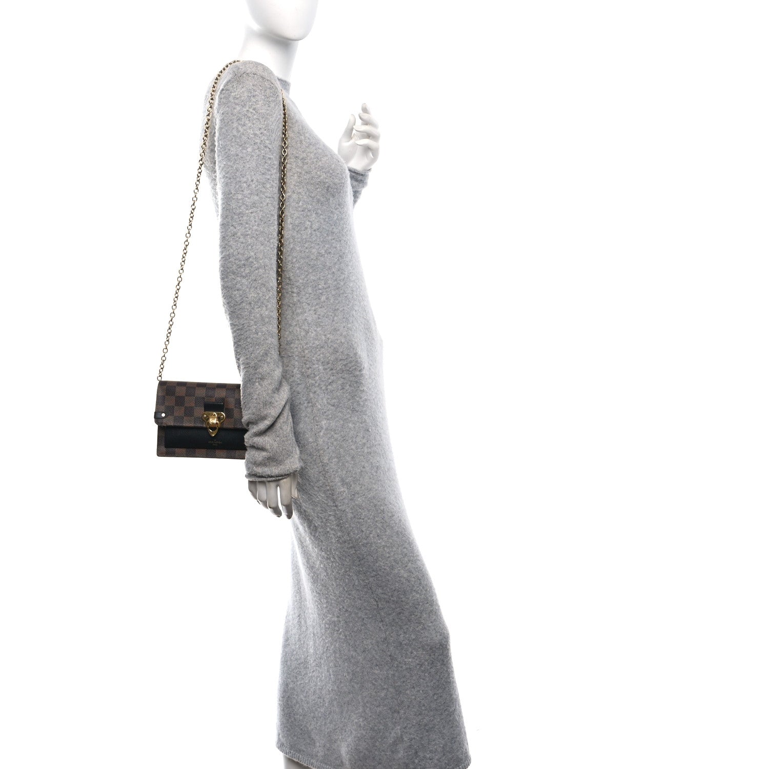 Louis Vuitton Damier Ebene Vavin Chain Wallet Black 2 of 10