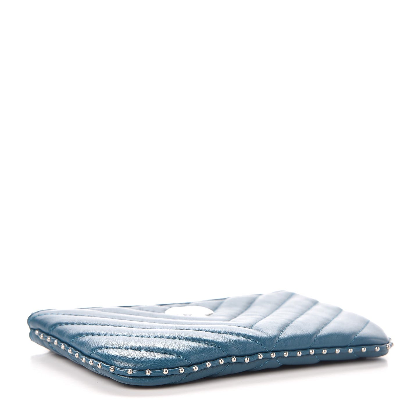 Lambskin Chevron Quilted Studded Small Cosmetic Case Blue