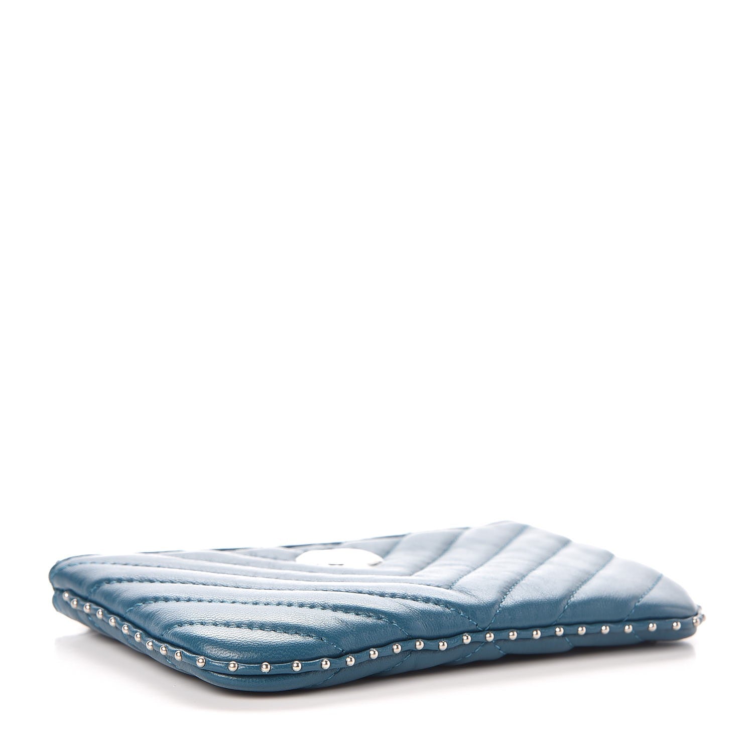 Chanel Lambskin Chevron Quilted Studded Small Cosmetic Case Blue 4 of 8