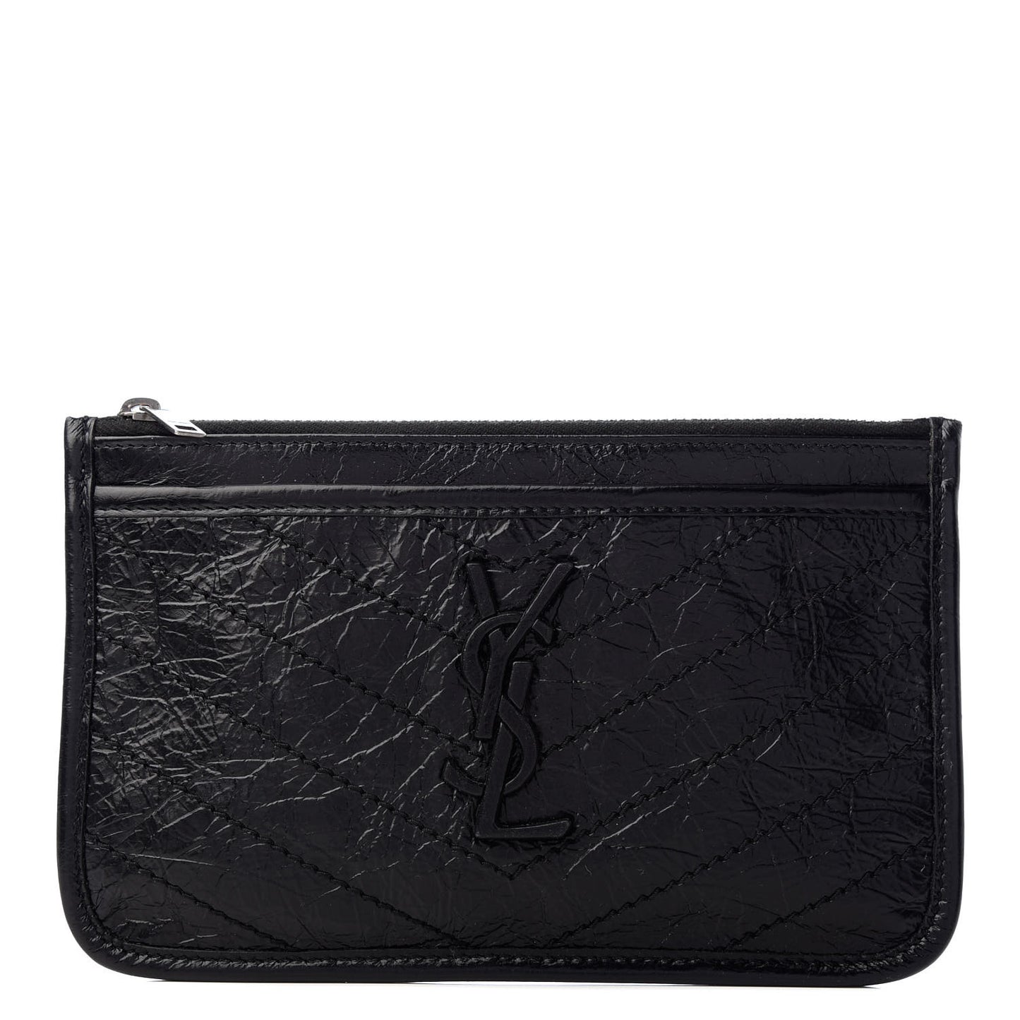 Crinkled Calfskin Matelasse Monogram Niki Bill Pouch Black