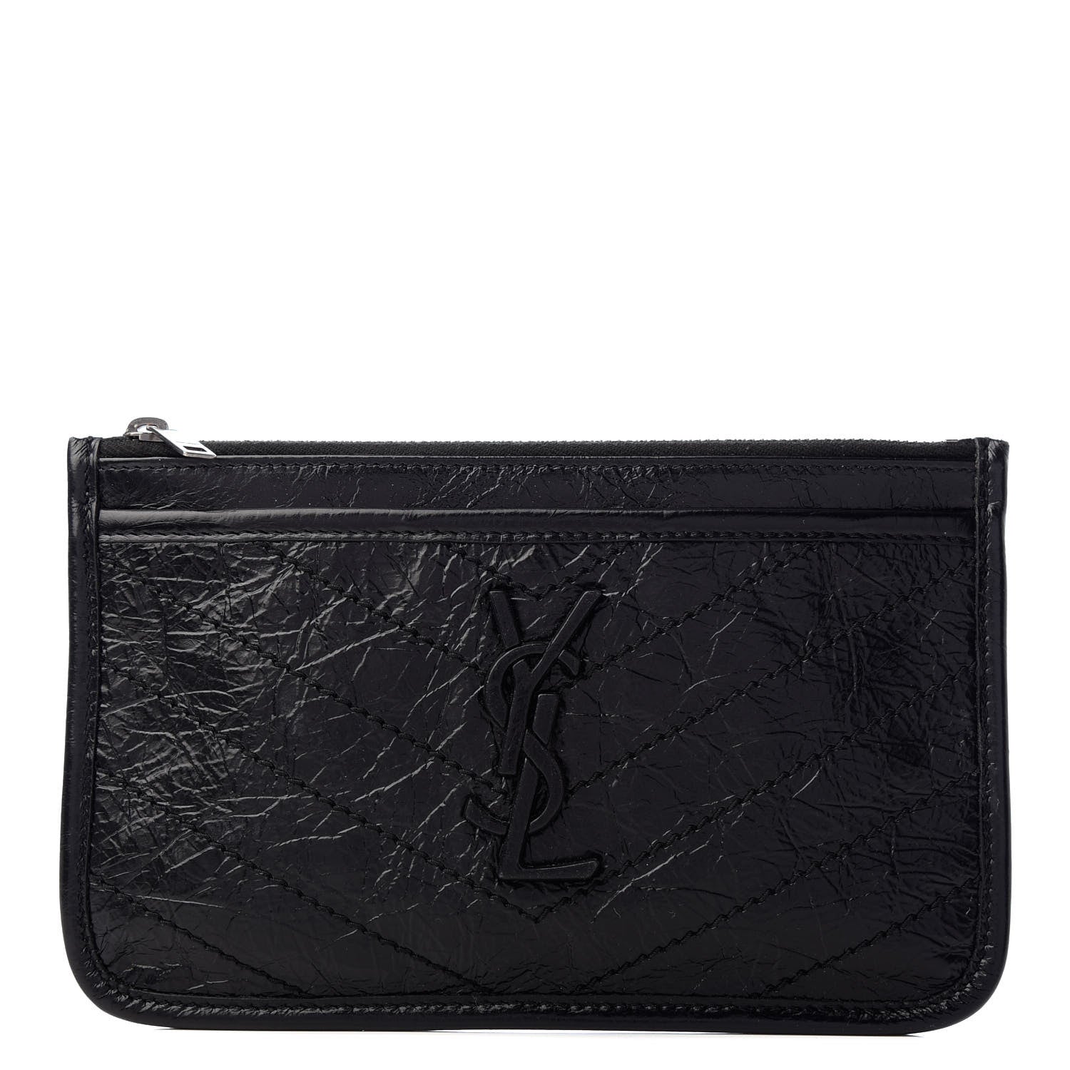 Saint Laurent Crinkled Calfskin Matelasse Monogram Niki Bill Pouch Black 1 of 7