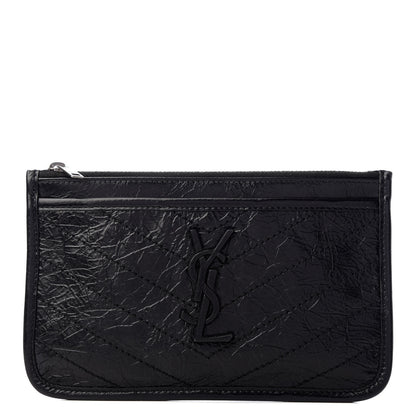 Saint Laurent Crinkled Calfskin Matelasse Monogram Niki Bill Pouch Black 1 of 7
