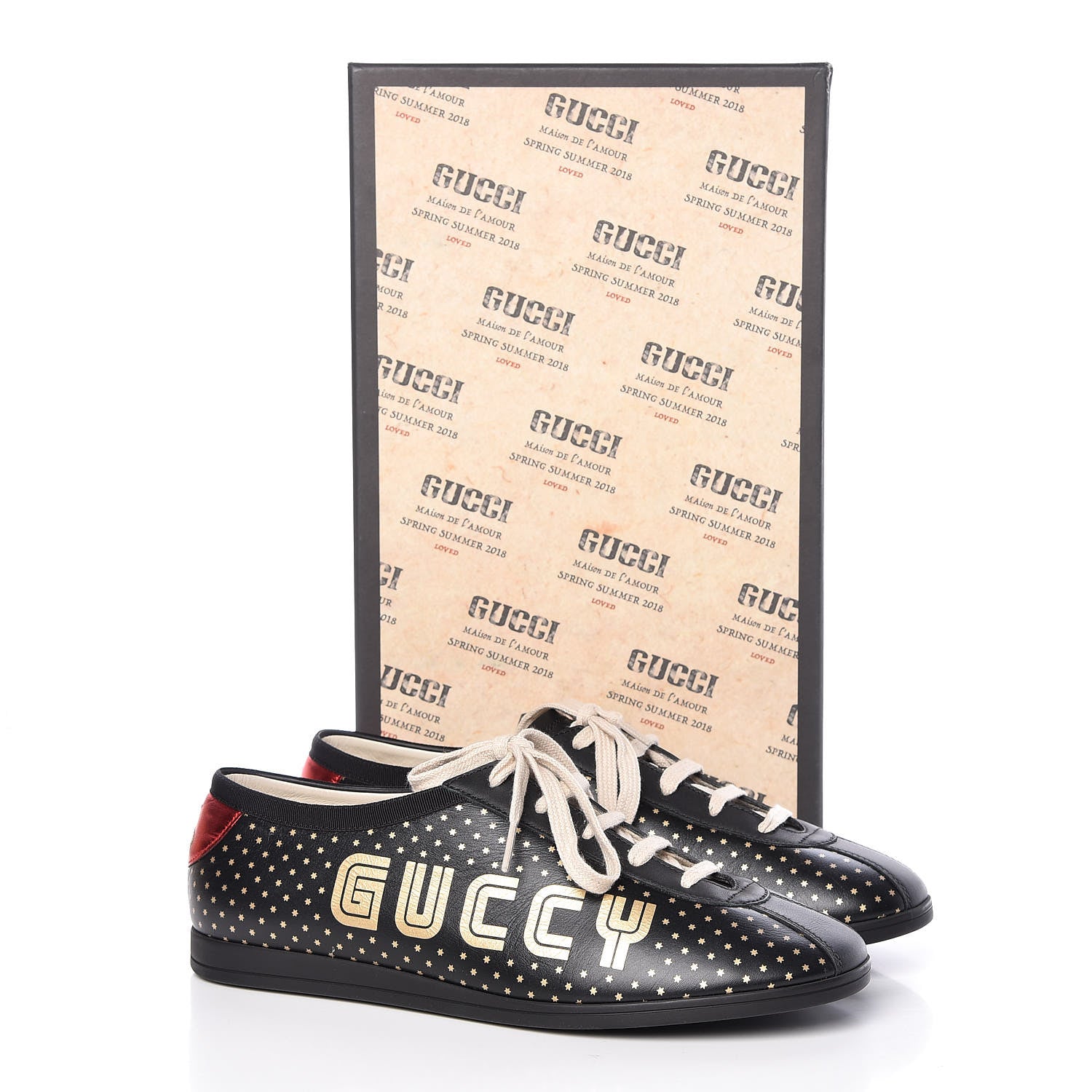 Gucci X SEGA Calfskin GUCCY Stars Mens Falacer Sneakers 7.5 Black 9 of 9