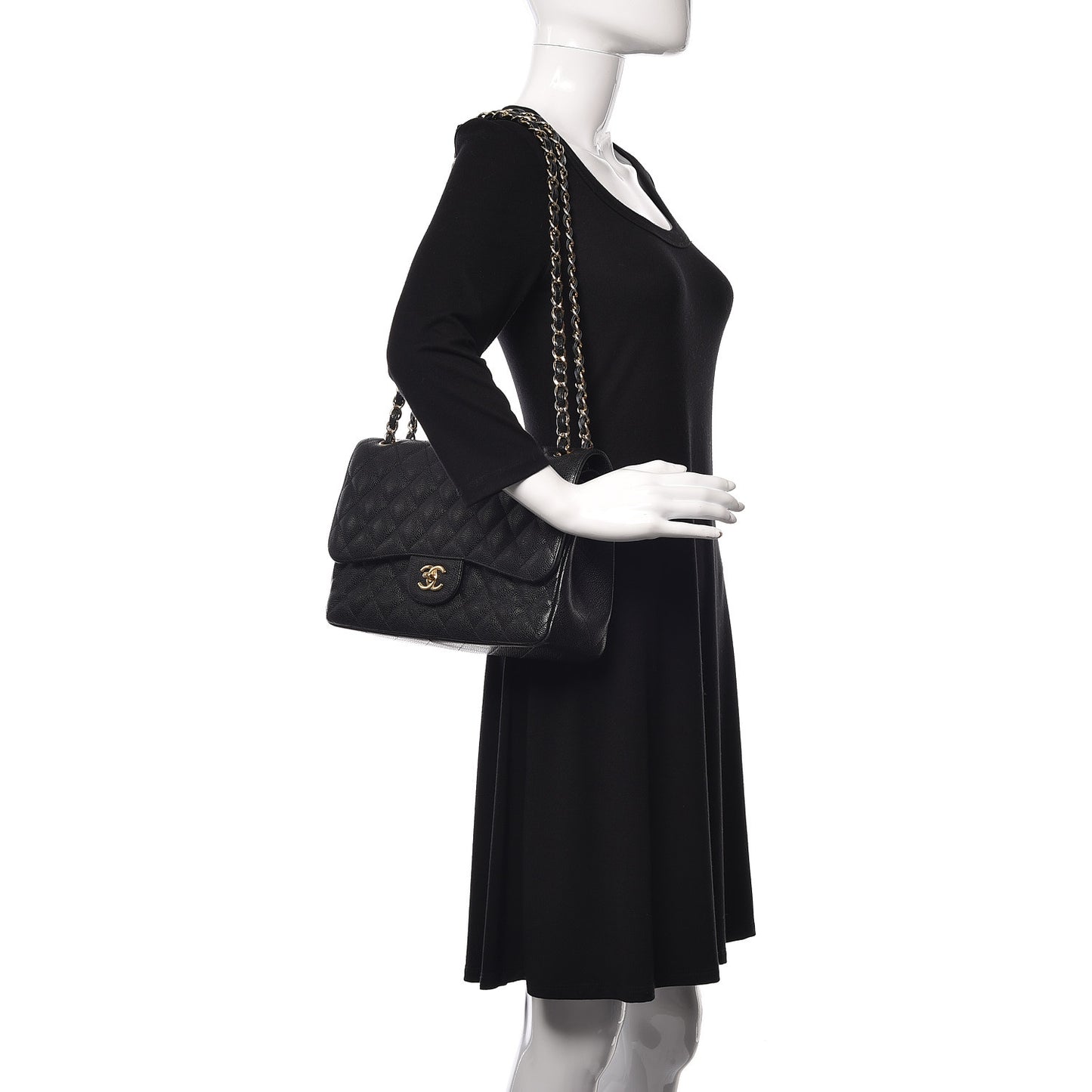 Caviar Quilted Jumbo Double Flap Black