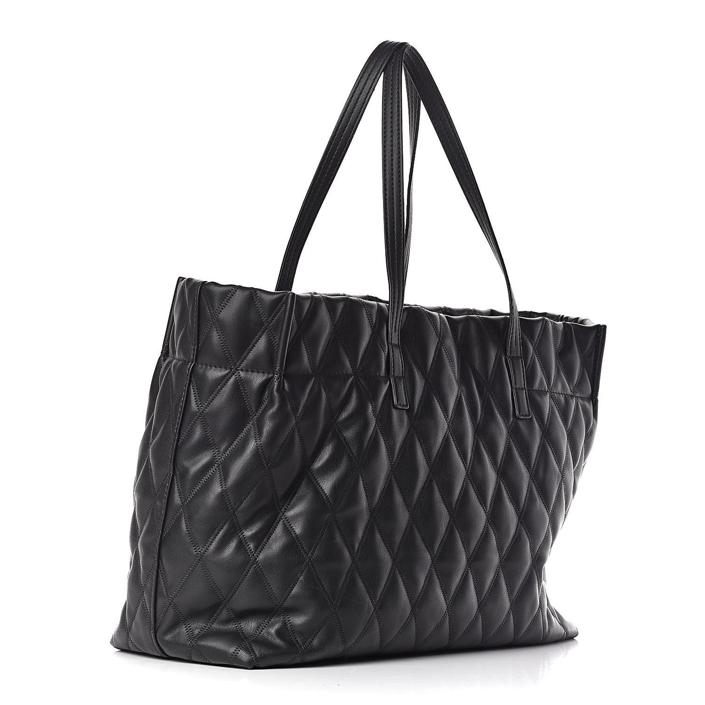 Rubber Effect Canvas Quilted Duo Shopper Tote Black