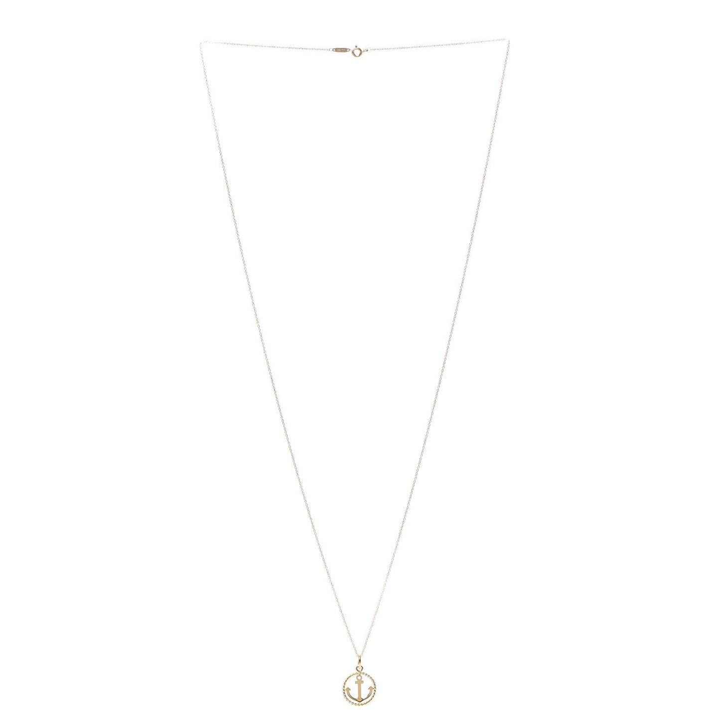 18K Yellow Gold Twist Anchor Charm Pendant Necklace