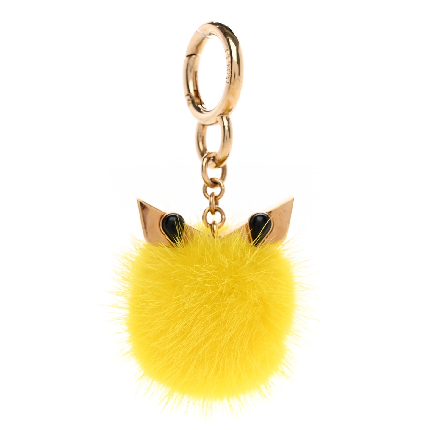 Metal Mink Fur Stone Monster Eyes Mini Pom Pom Bag Charm Yellow