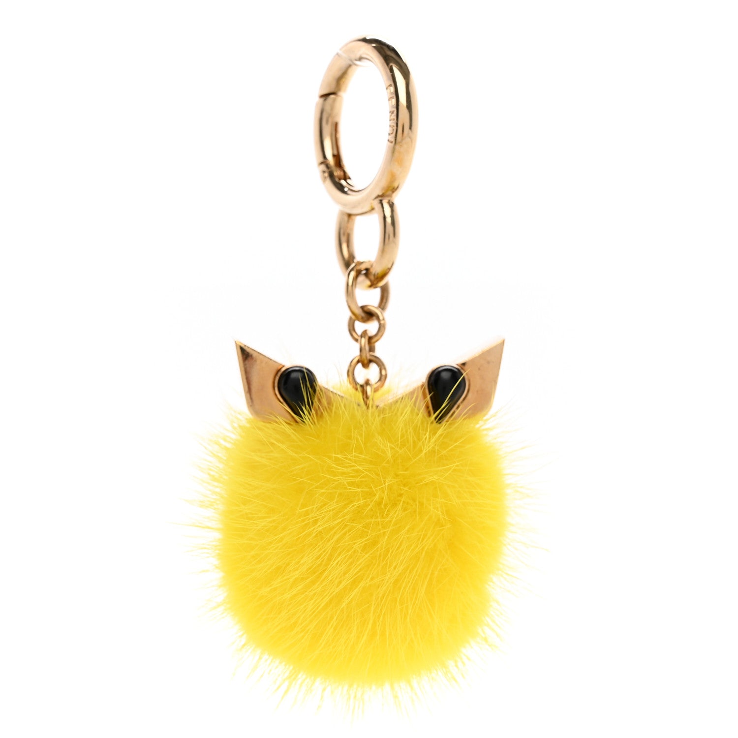 Fendi Metal Mink Fur Stone Monster Eyes Mini Pom Pom Bag Charm Yellow 1 of 5