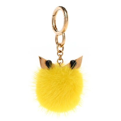 Fendi Metal Mink Fur Stone Monster Eyes Mini Pom Pom Bag Charm Yellow 1 of 5