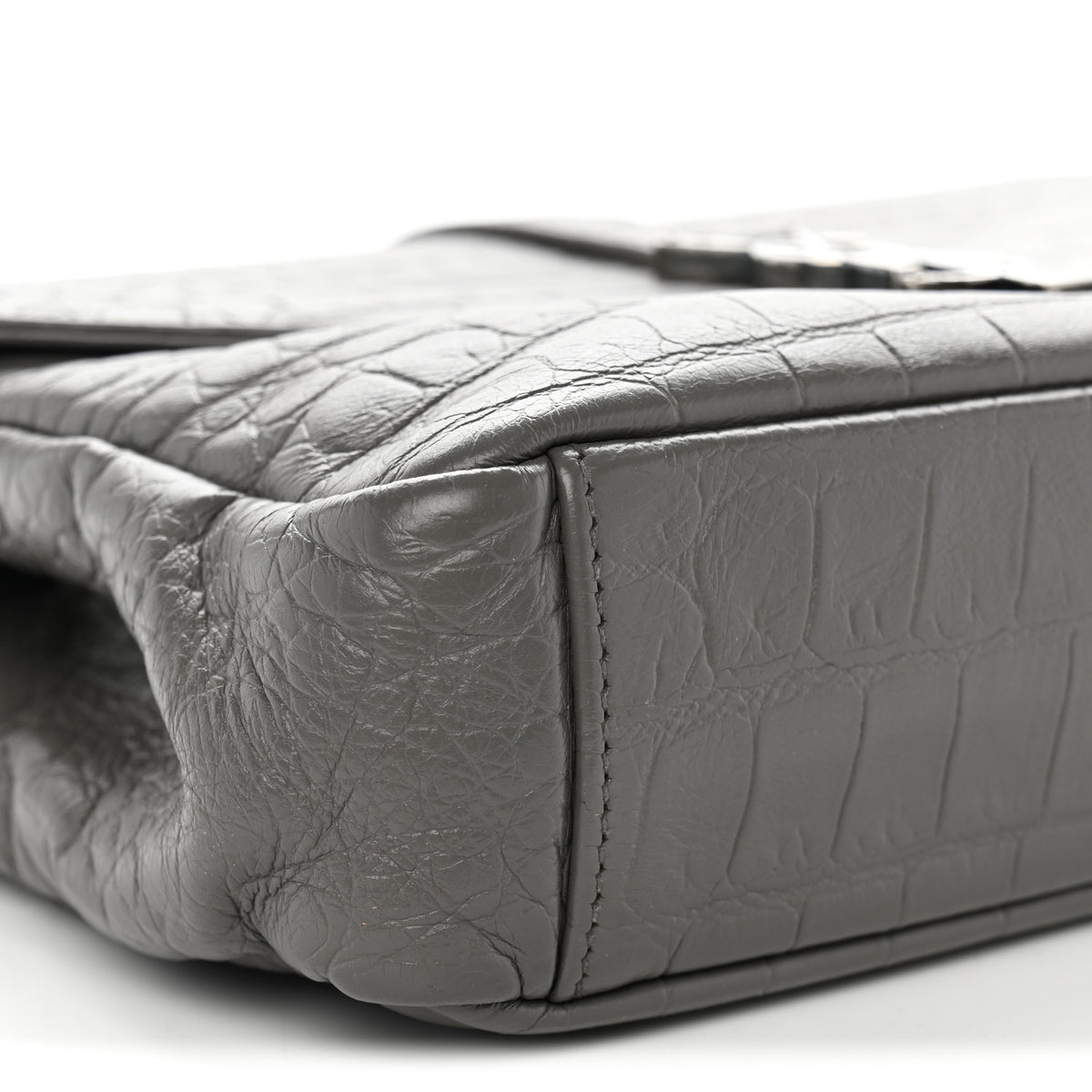 Saint Laurent Calfskin Crocodile Embossed Medium College Monogram Satchel Gray 9 of 11