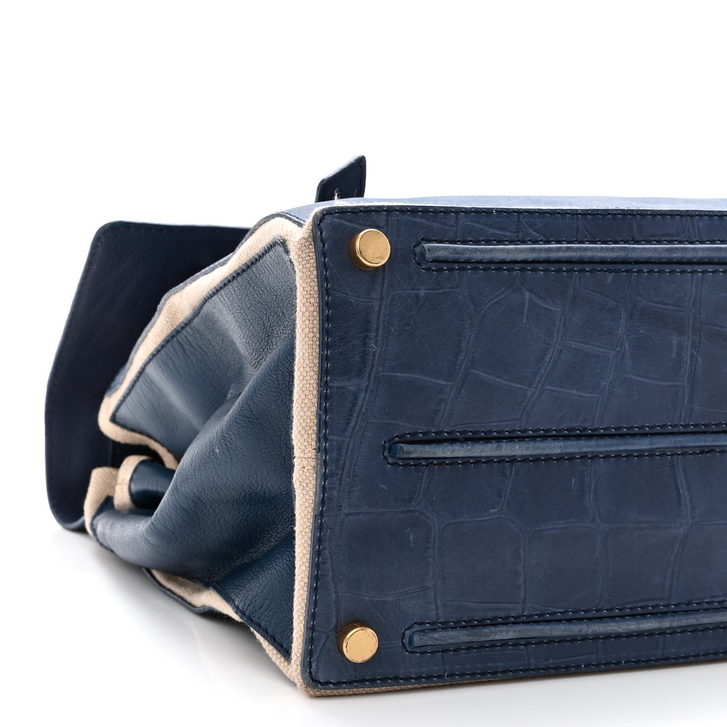 Calfskin Nubuck Crocodile Embossed Large Muse Two Blue