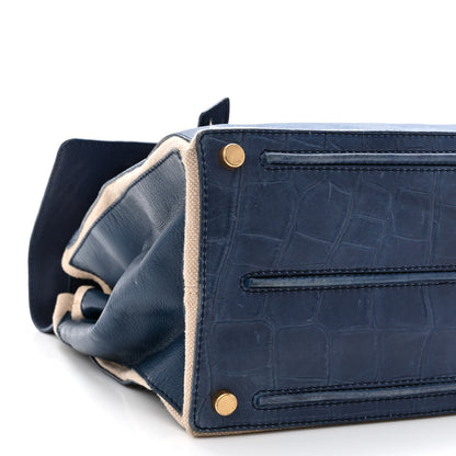 Saint Laurent Calfskin Nubuck Crocodile Embossed Large Muse Two Blue 8 of 13