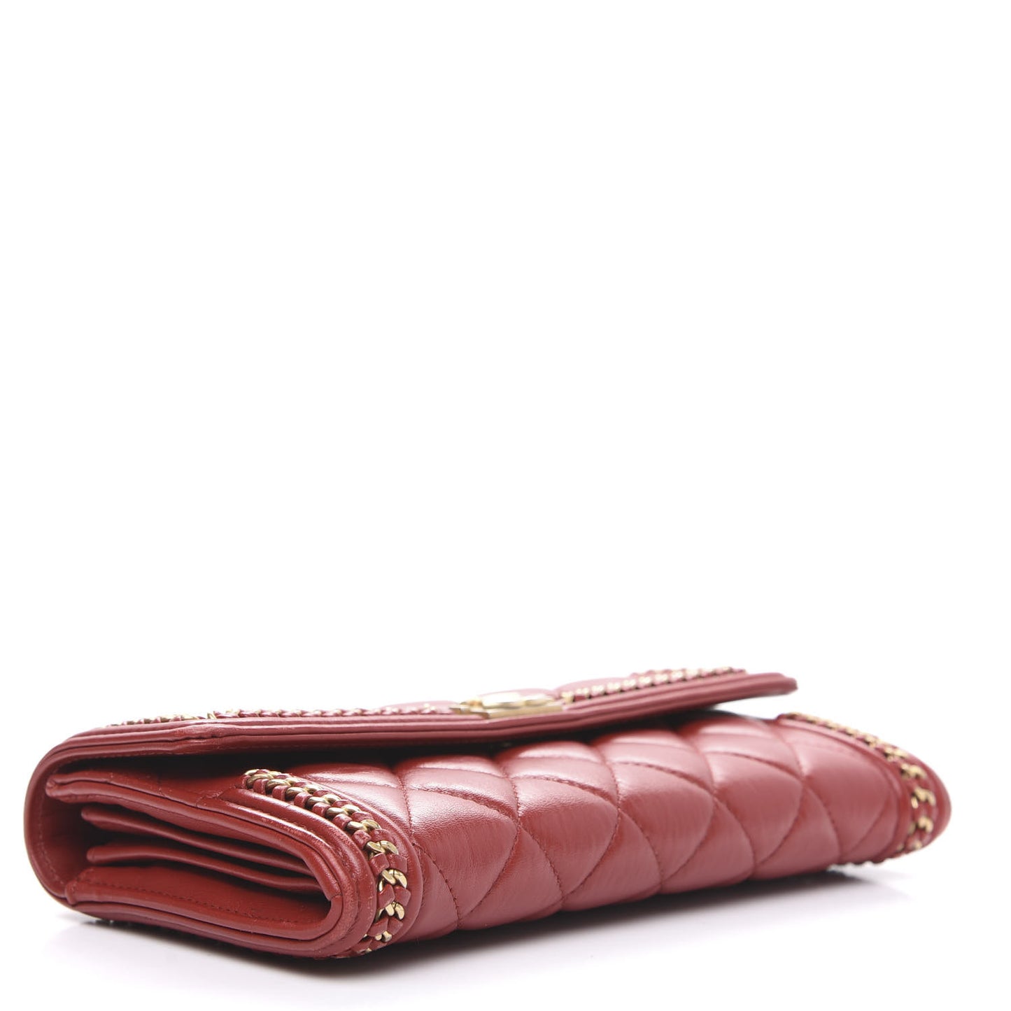 Calfskin Quilted Boy Chain Around Flap Wallet Red