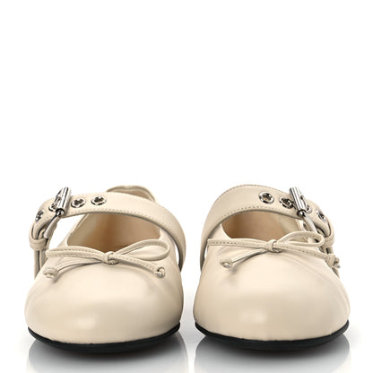 Miu Miu Calfskin Mary Jane Ballerina Flats 36.5 Ivory 3 of 10
