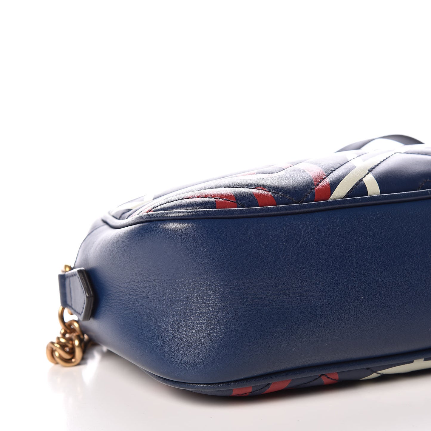 Calfskin Matelasse GucciGhost Small GG Marmont Chain Shoulder Bag Blue Agata Hibiscus Red