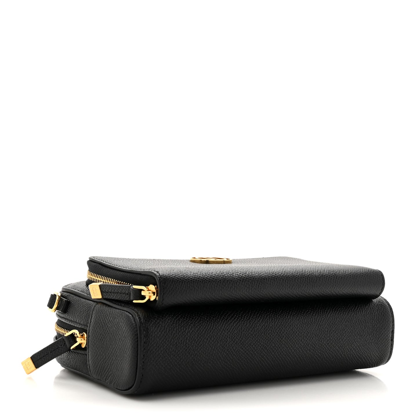 Grained Calfskin Caro Double Pouch Black