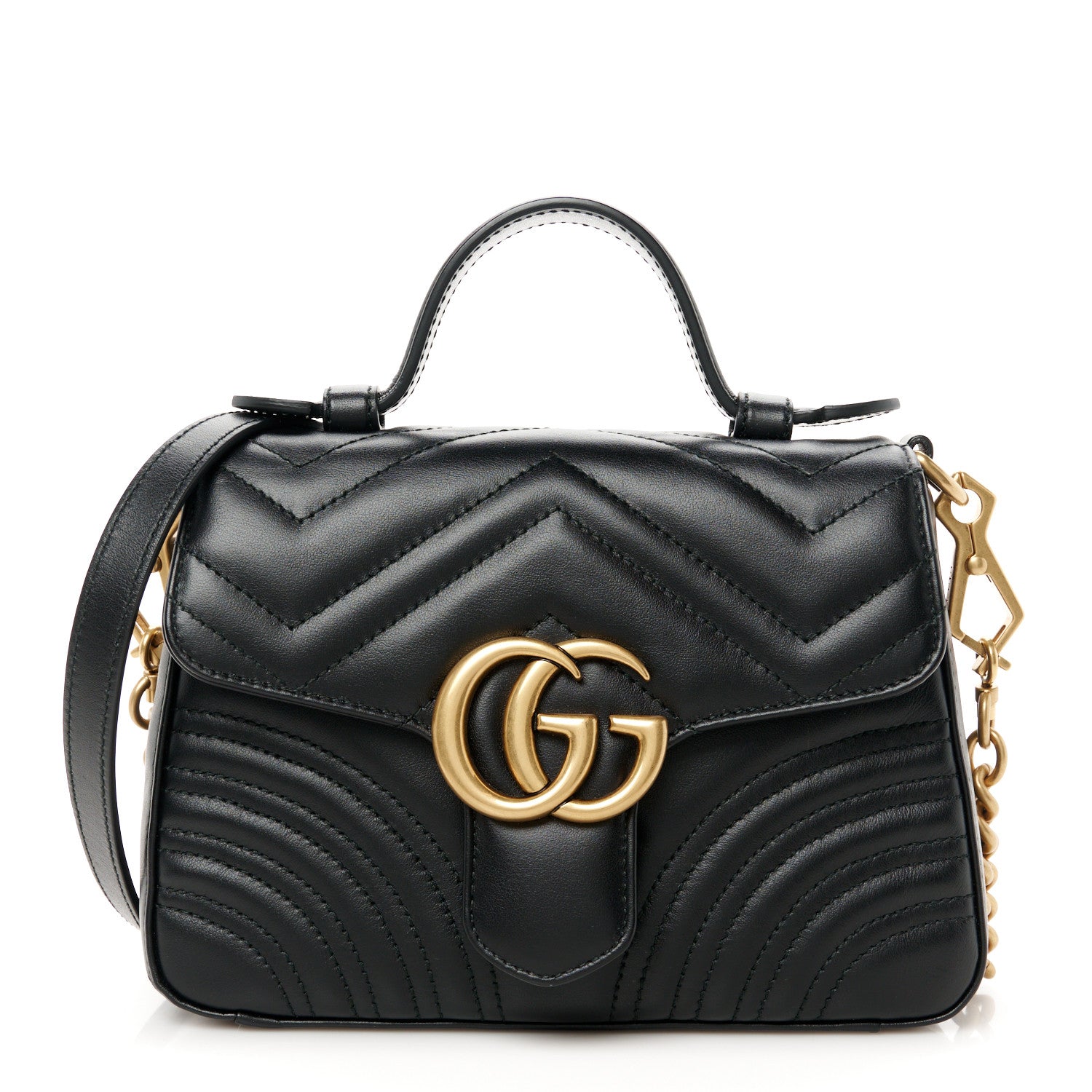 Gucci Calfskin Matelasse Mini GG Marmont Top Handle Shoulder Bag Black 1 of 10